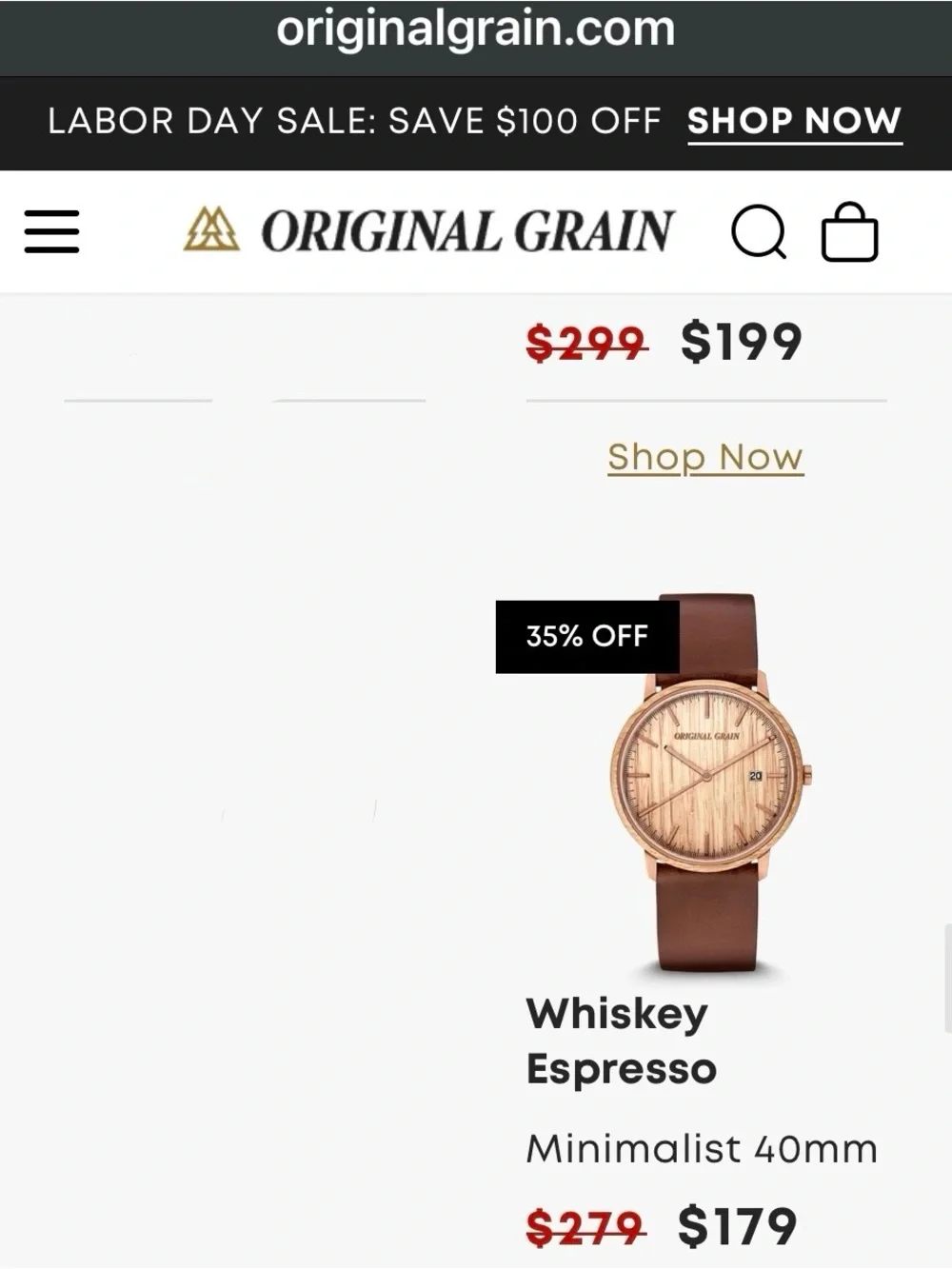 Men's Black Leather and Wood Watch - Brown Dial